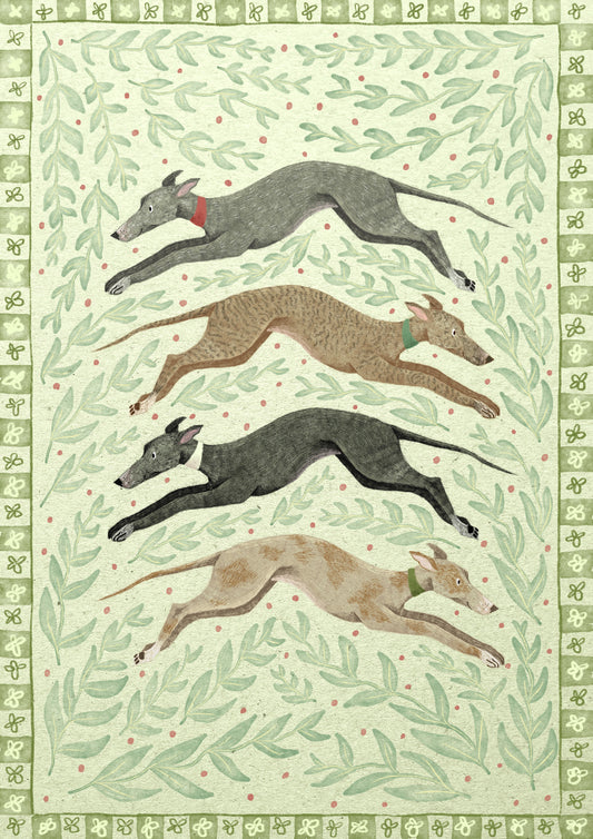 Four Hounds A-Leaping Print